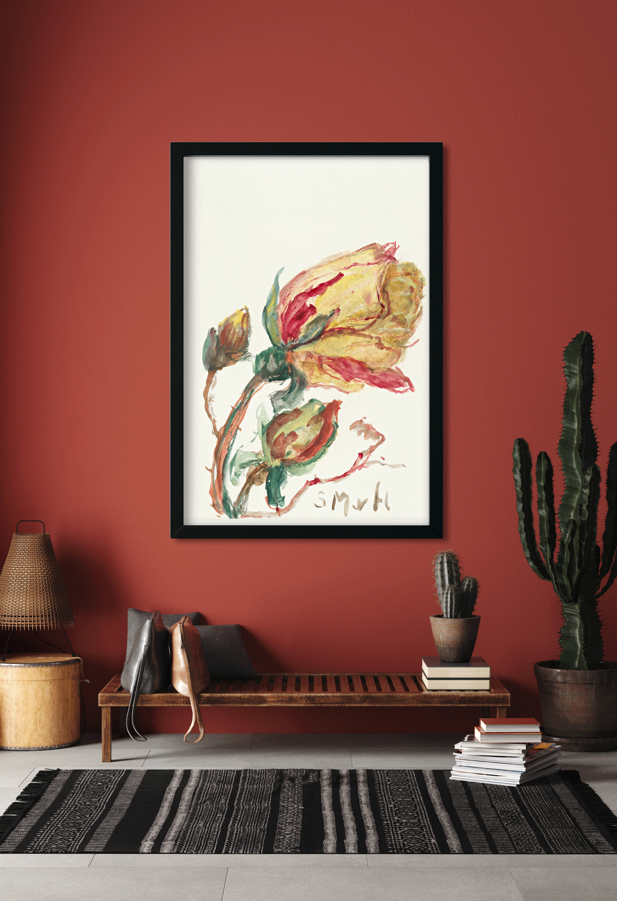 Rose Painting 2 : 3 Vertical Premium Wall Art Canvas by MeriDeewar