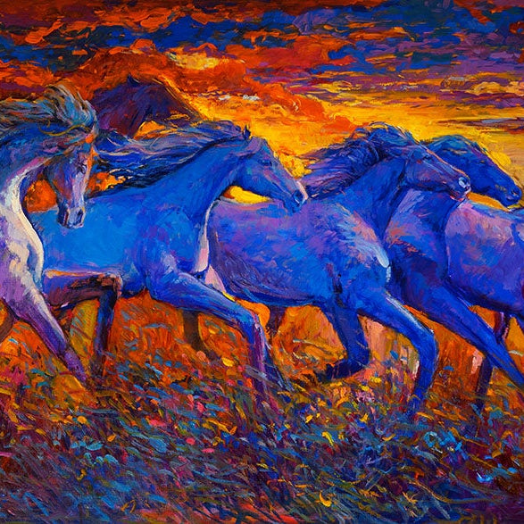 Running Seven Horses Vastu Painting - Meri Deewar 2 : 3 Horizontal Premium Wall Art Canvas by MeriDeewar
