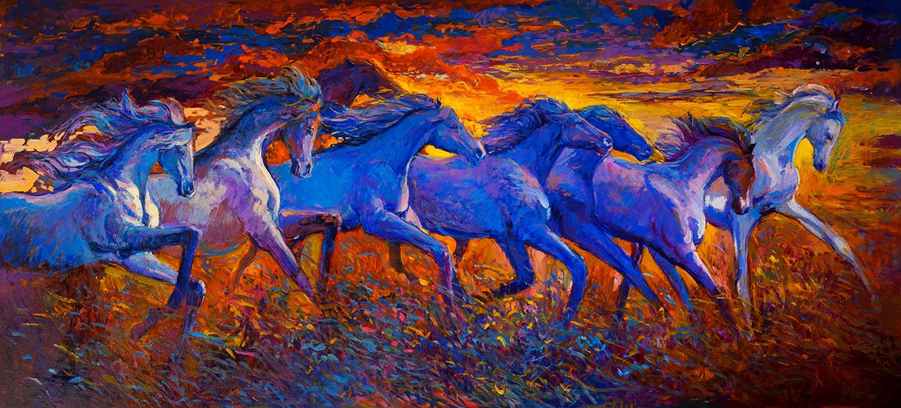 Running Seven Horses Vastu Painting - Meri Deewar 2 : 3 Horizontal Premium Wall Art Canvas by MeriDeewar