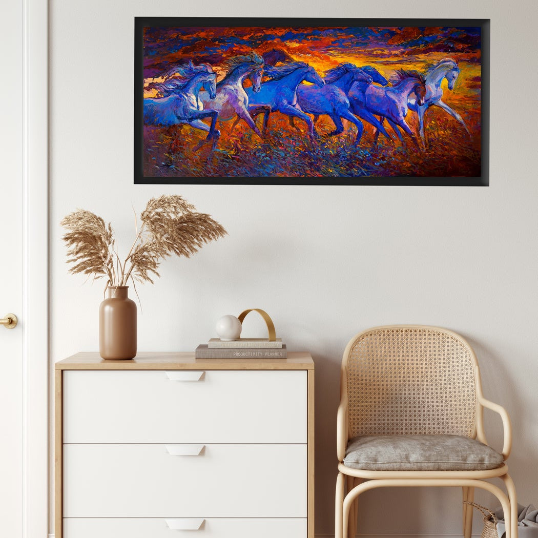 Running Seven Horses Vastu Painting - Meri Deewar 2 : 3 Horizontal Premium Wall Art Canvas by MeriDeewar