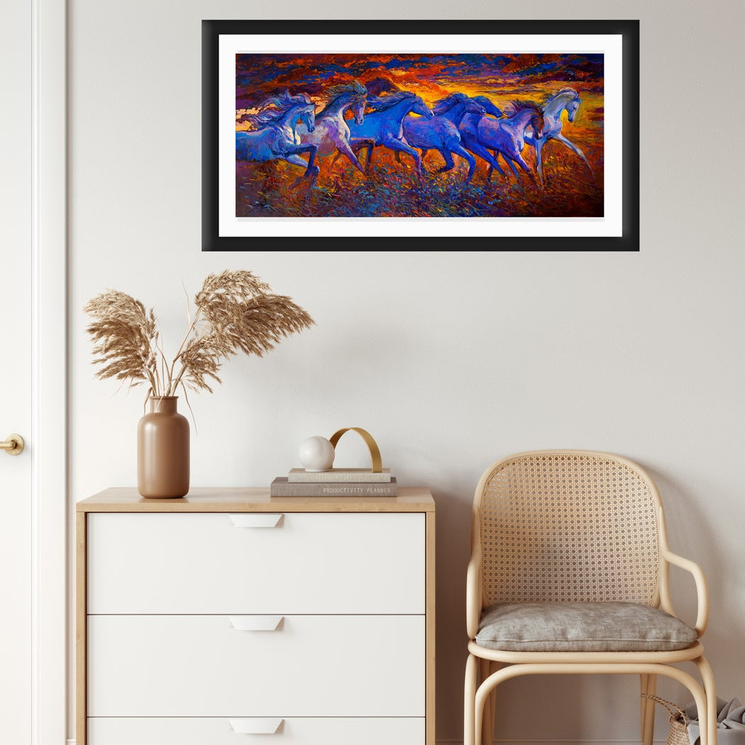 Running Seven Horses Vastu Painting - Meri Deewar 2 : 3 Horizontal Premium Wall Art Canvas by MeriDeewar