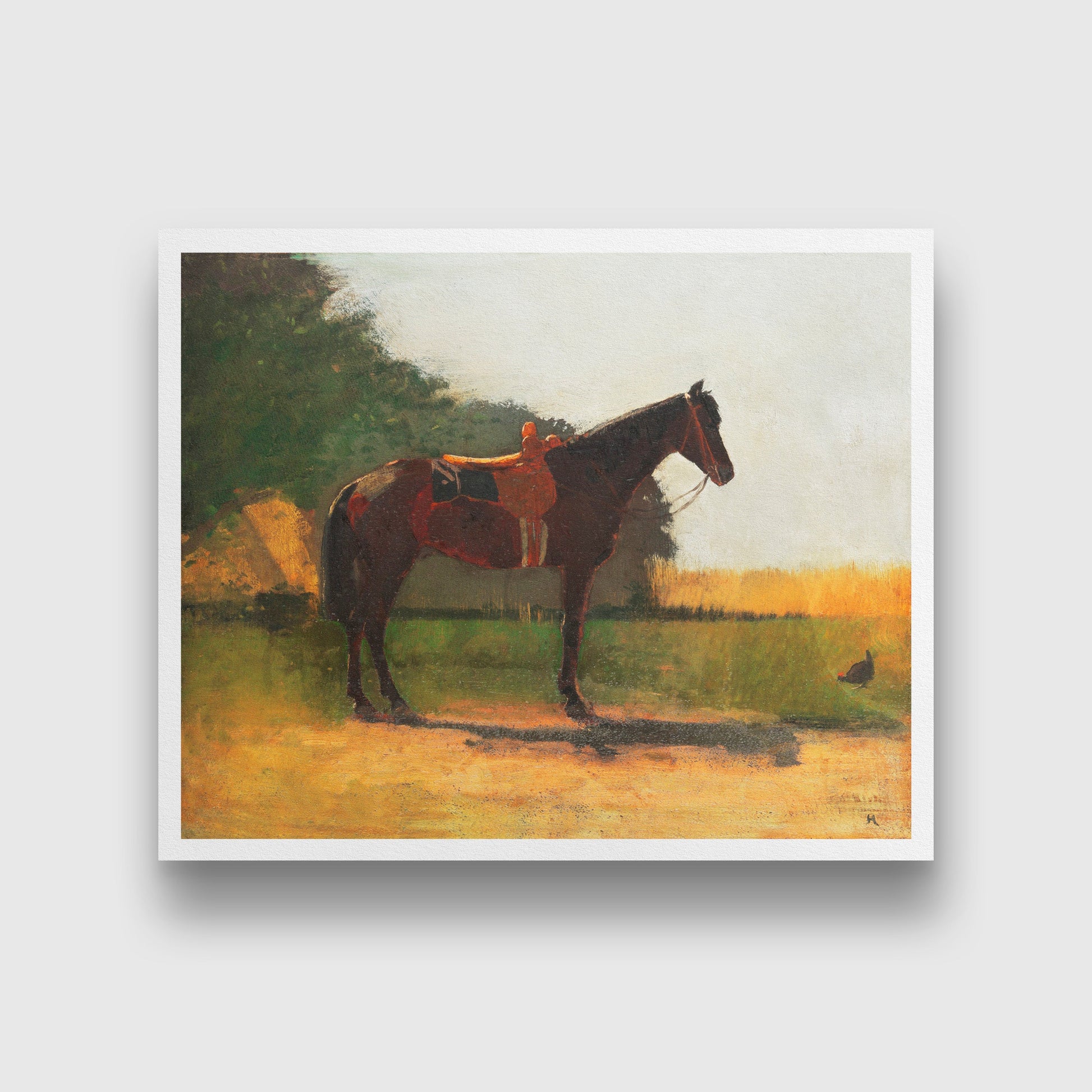 Saddle Horse in Farm Yard painting - Meri Deewar 5 : 4 Horizontal Premium Wall Art Canvas by MeriDeewar