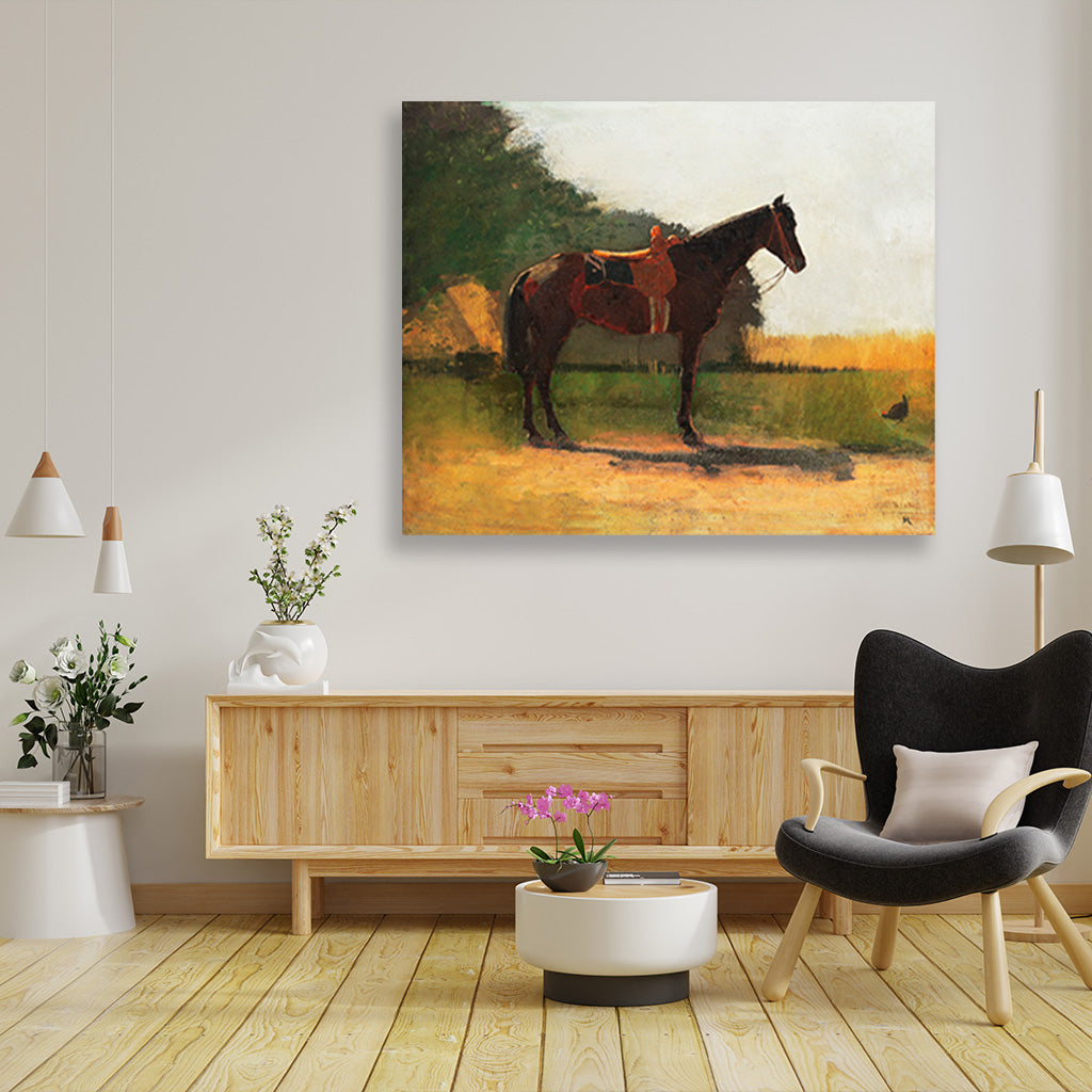 Saddle Horse in Farm Yard painting - Meri Deewar 5 : 4 Horizontal Premium Wall Art Canvas by MeriDeewar