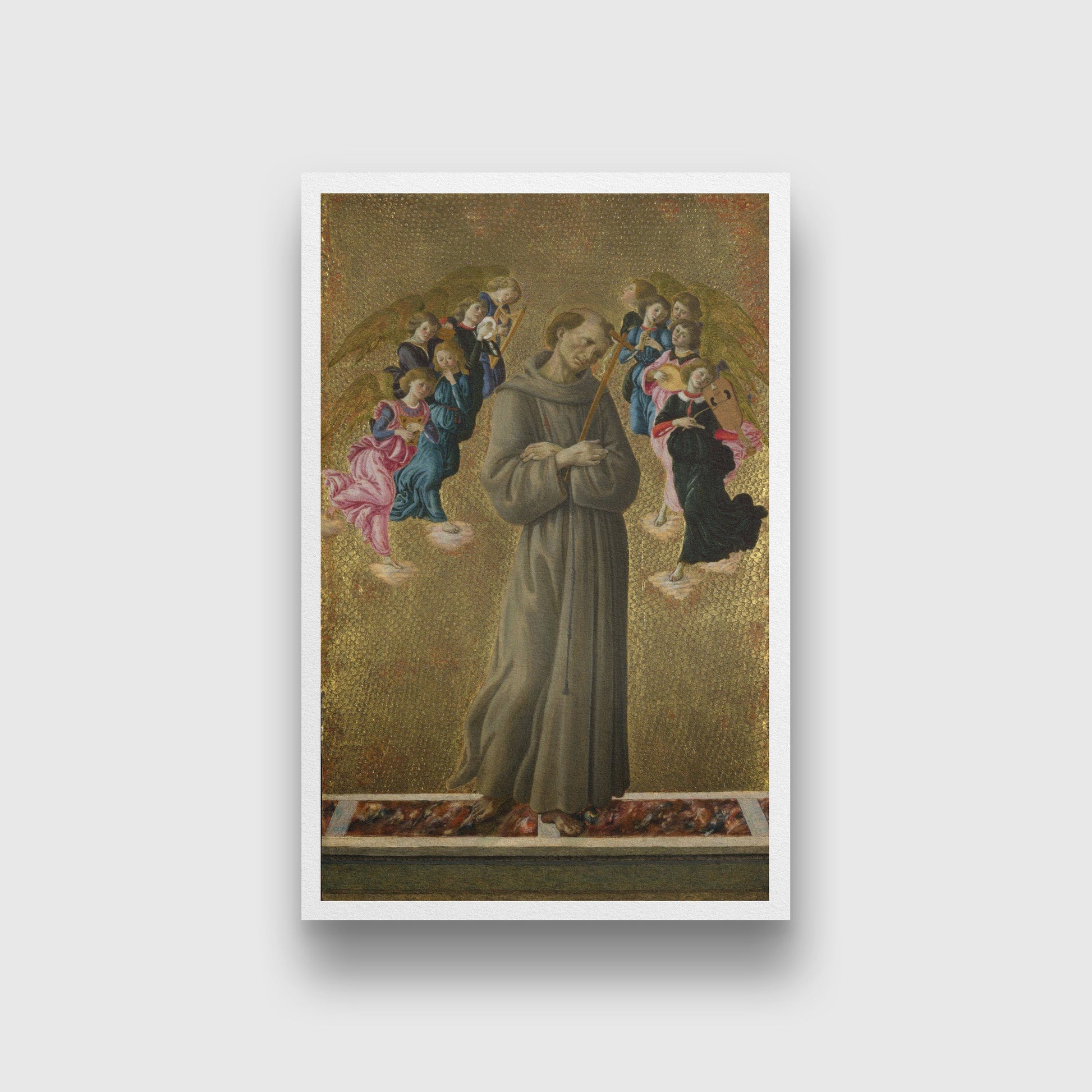 Saint Francis of Assisi with Angels Painting - Meri Deewar 3 : 4 Vertical Premium Wall Art Canvas by MeriDeewar