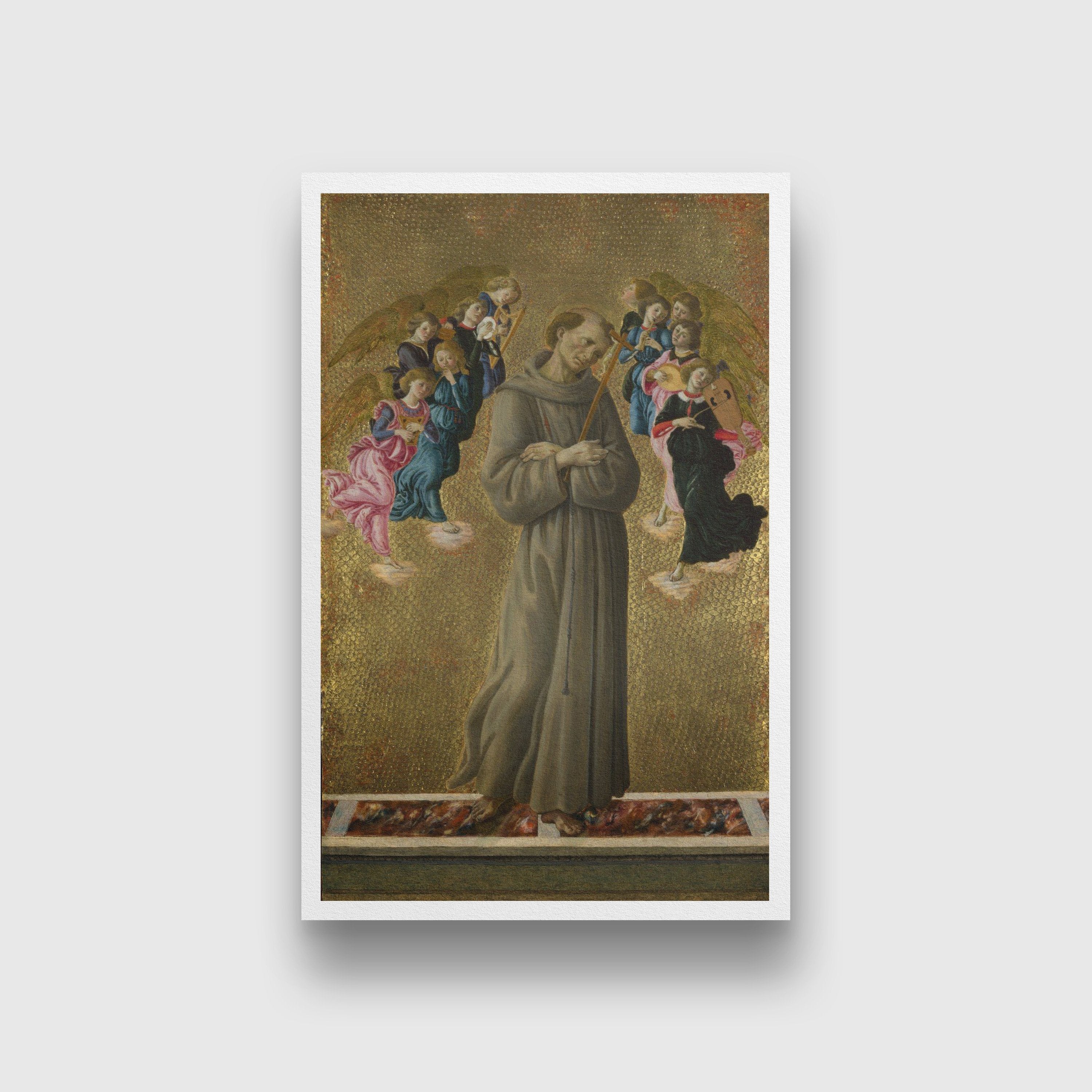 Saint Francis of Assisi with Angels Painting - Meri Deewar 3 : 4 Vertical Premium Wall Art Canvas by MeriDeewar