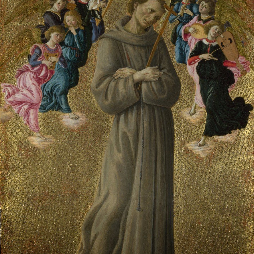 Saint Francis of Assisi with Angels Painting - Meri Deewar 3 : 4 Vertical Premium Wall Art Canvas by MeriDeewar