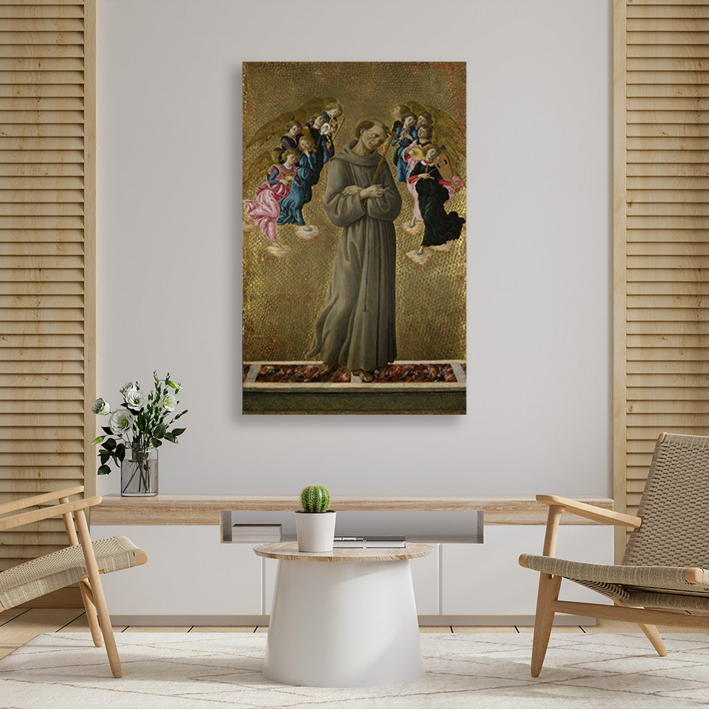 Saint Francis of Assisi with Angels Painting - Meri Deewar 3 : 4 Vertical Premium Wall Art Canvas by MeriDeewar