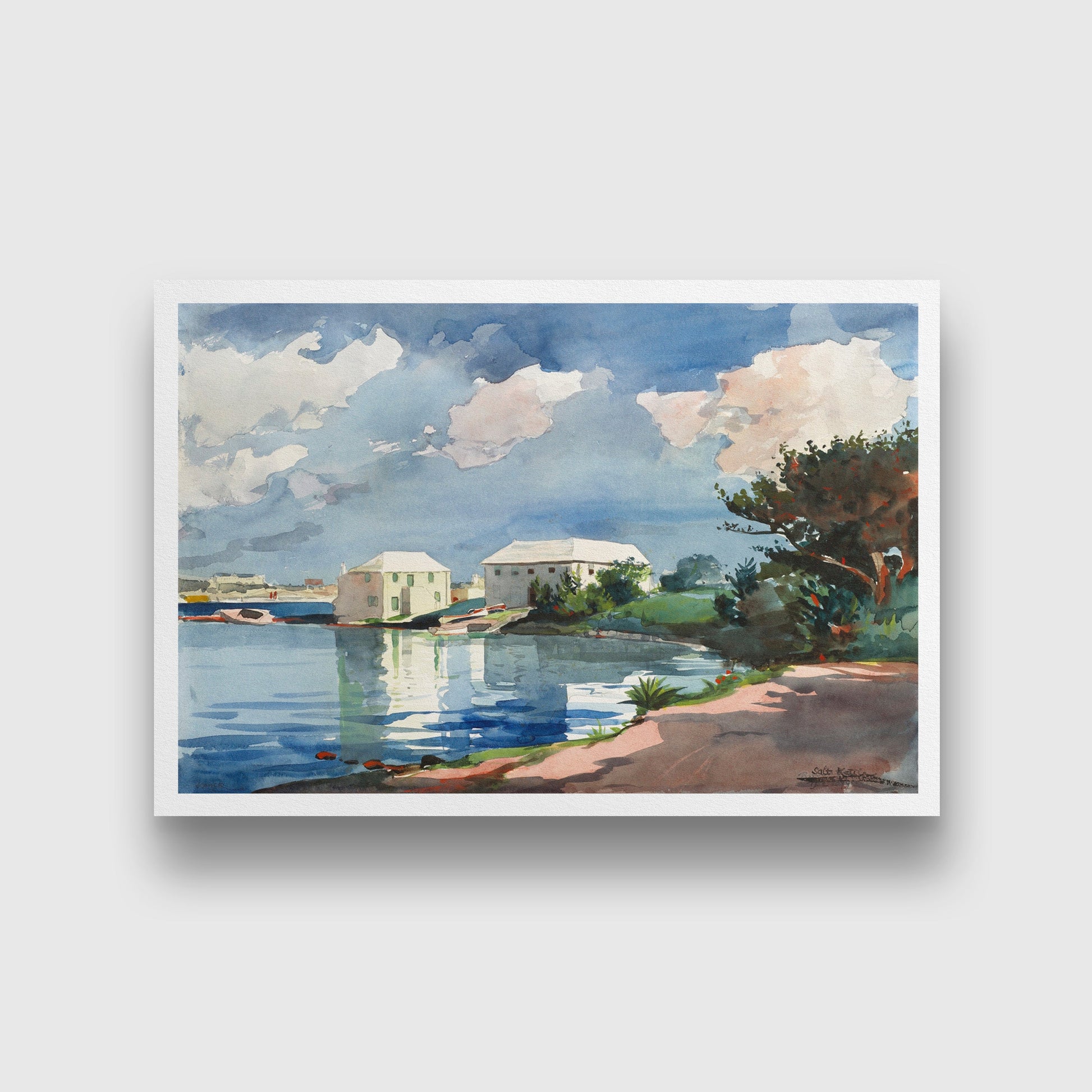 Salt Kettle, Bermuda painting - Meri Deewar 3 : 2 Horizontal Premium Wall Art Canvas by MeriDeewar