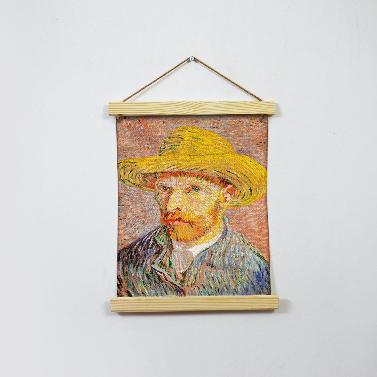 Self-Portrait With A Straw Hat (1887) By Van Gogh Hanging Canvas Painting - Meri Deewar Hanging Canvas Premium Wall Art Canvas by MeriDeewar