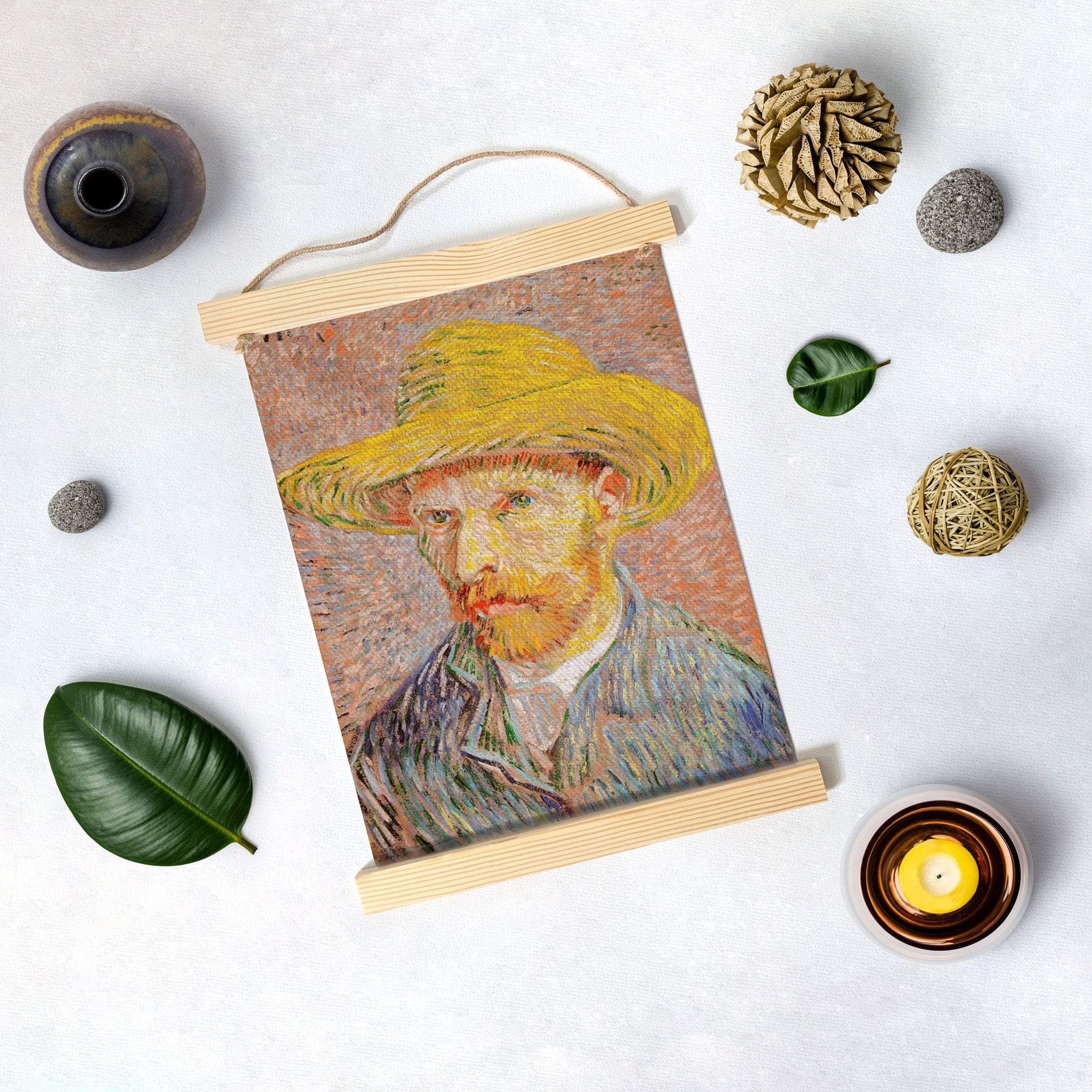 Self-Portrait With A Straw Hat (1887) By Van Gogh Hanging Canvas Painting - Meri Deewar Hanging Canvas Premium Wall Art Canvas by MeriDeewar