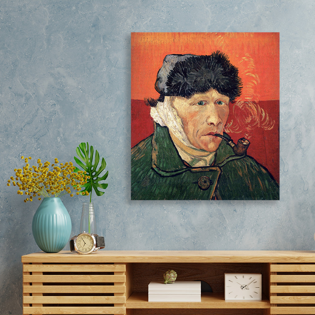 Self-Portrait with Bandaged Ear and Pipe 5 : 6 Vertical Premium Wall Art Canvas by MeriDeewar