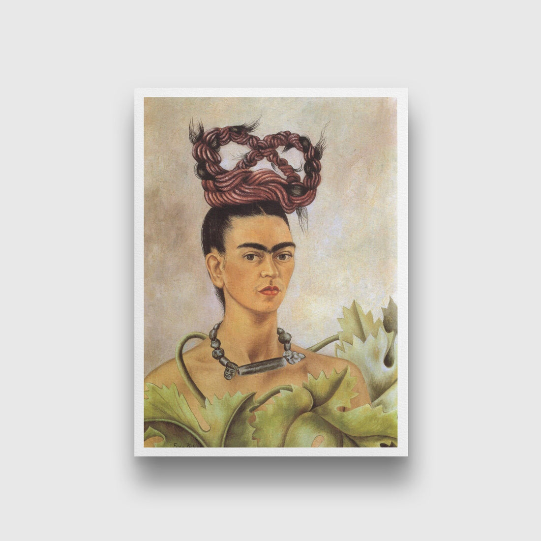 Self Portrait with Braided Hair Painting - Meri Deewar 4 X 5.5 Vertical Premium Wall Art Canvas by MeriDeewar