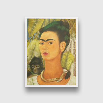 Self portrait with Monkey II Painting - Meri Deewar 3 : 4 Vertical Premium Wall Art Canvas by MeriDeewar