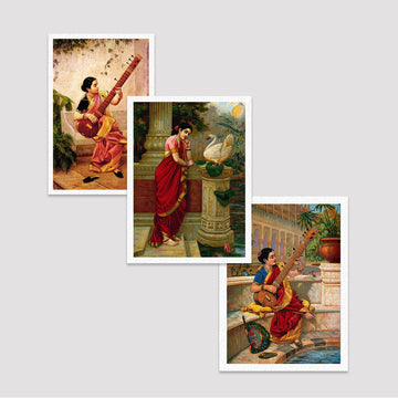 Set of 3 Print by Raja Ravi Varma Deals Premium Wall Art Canvas by MeriDeewar