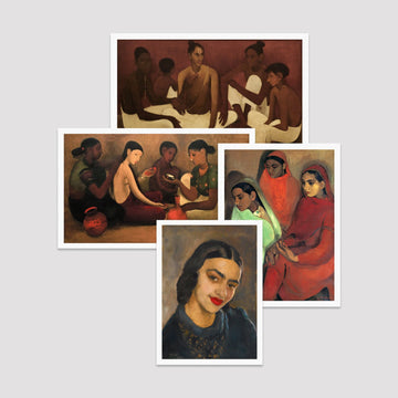Set of 4 Print by Amrita Sher Gil Deals Premium Wall Art Canvas by MeriDeewar