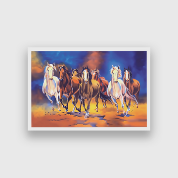 Seven Galloping Horses Wall Painting 3 : 2 Horizontal Premium Wall Art Canvas by MeriDeewar