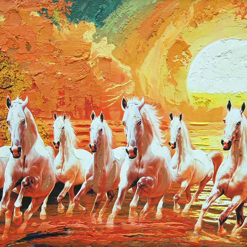 Seven Horses for Grow Business Painting - Meri Deewar 3 : 2 Horizontal Premium Wall Art Canvas by MeriDeewar