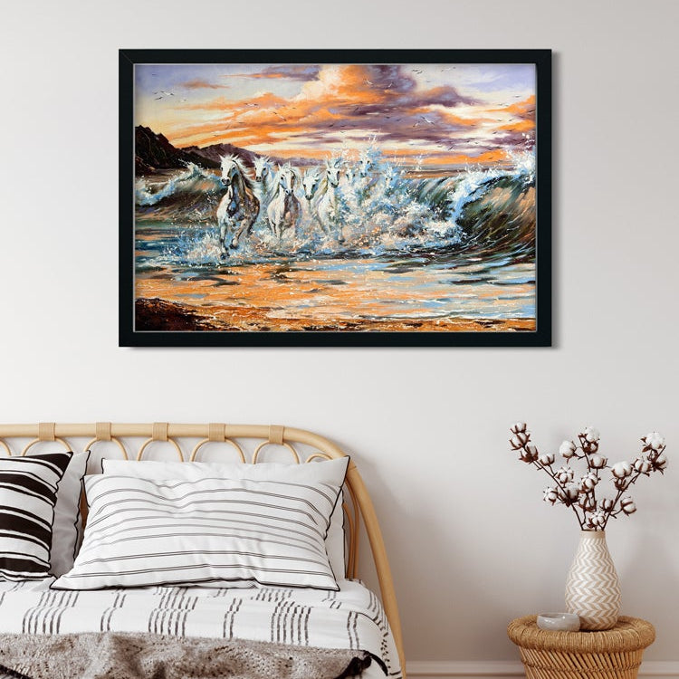 Seven horses Painting - Meri Deewar 3 : 2 Horizontal Premium Wall Art Canvas by MeriDeewar