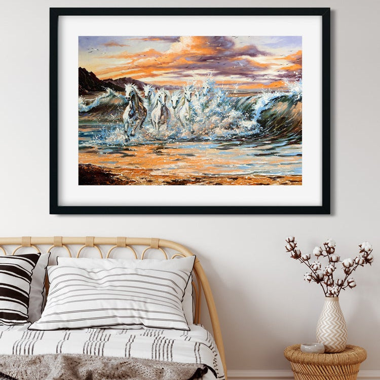 Seven horses Painting - Meri Deewar 3 : 2 Horizontal Premium Wall Art Canvas by MeriDeewar
