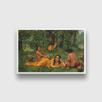 Shakuntala in Garden, by Raja Ravi Varma Painting - Meri Deewar 3 : 2 Horizontal Premium Wall Art Canvas by MeriDeewar