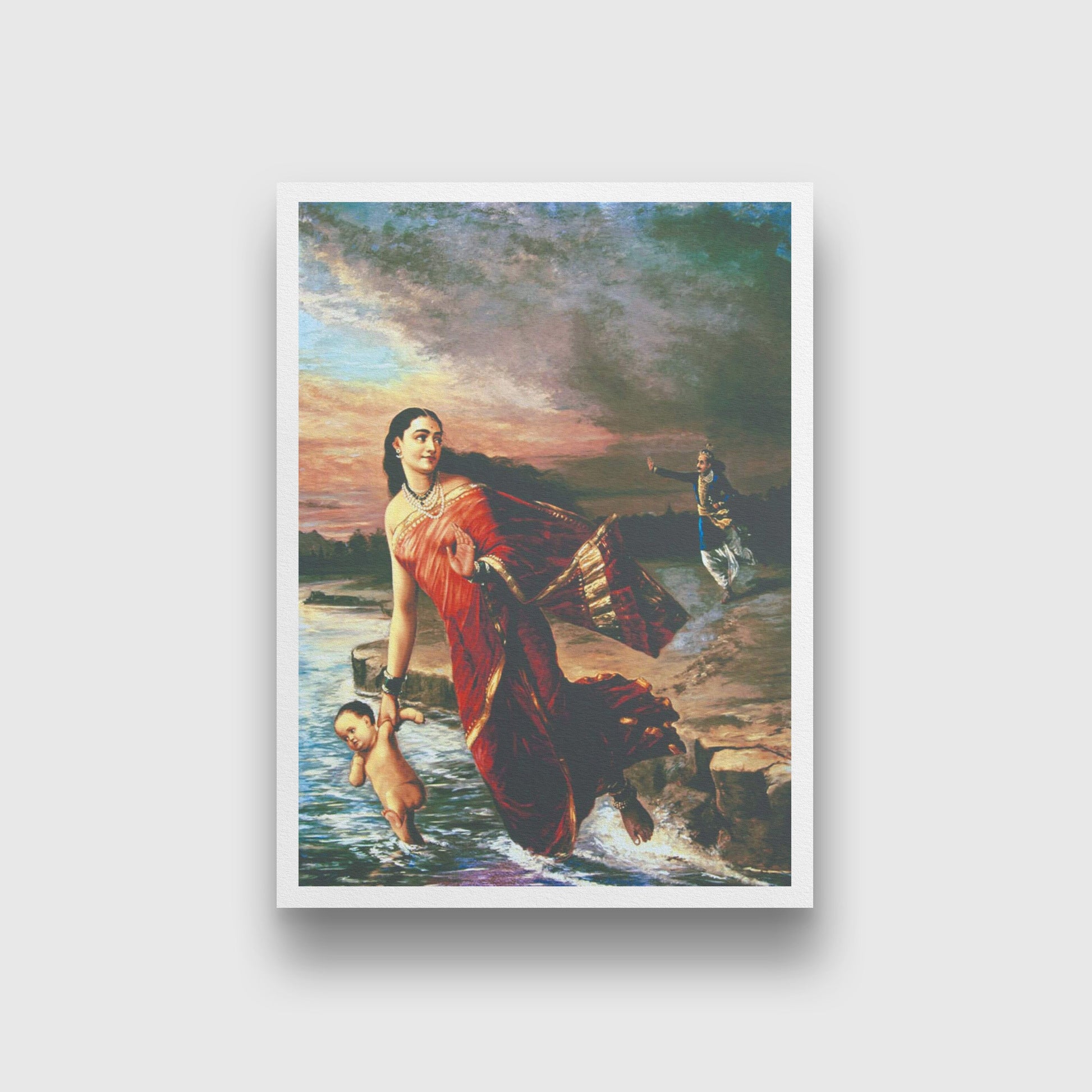 Shantanu And Ganga Painting Made By Raja Ravi Varma-Meri Deewar 4 X 5.5 Vertical Premium Wall Art Canvas by MeriDeewar
