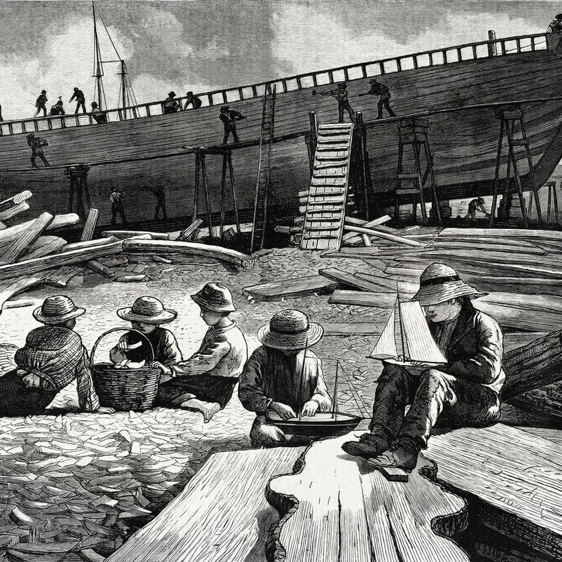 Ship-Building, Gloucester Harbor painting - Meri Deewar 3 : 2 Horizontal Premium Wall Art Canvas by MeriDeewar