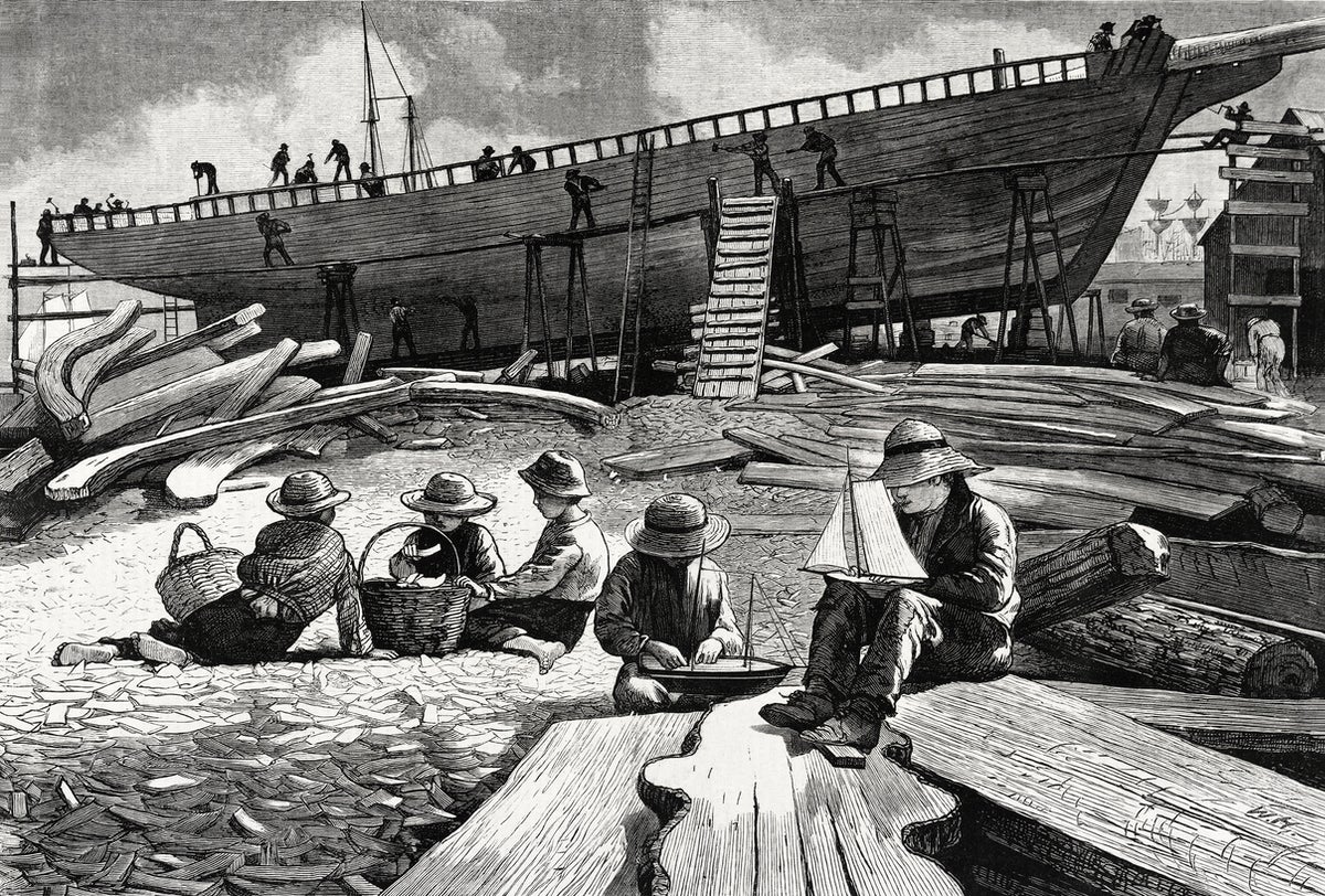 Ship-Building, Gloucester Harbor painting - Meri Deewar 3 : 2 Horizontal Premium Wall Art Canvas by MeriDeewar