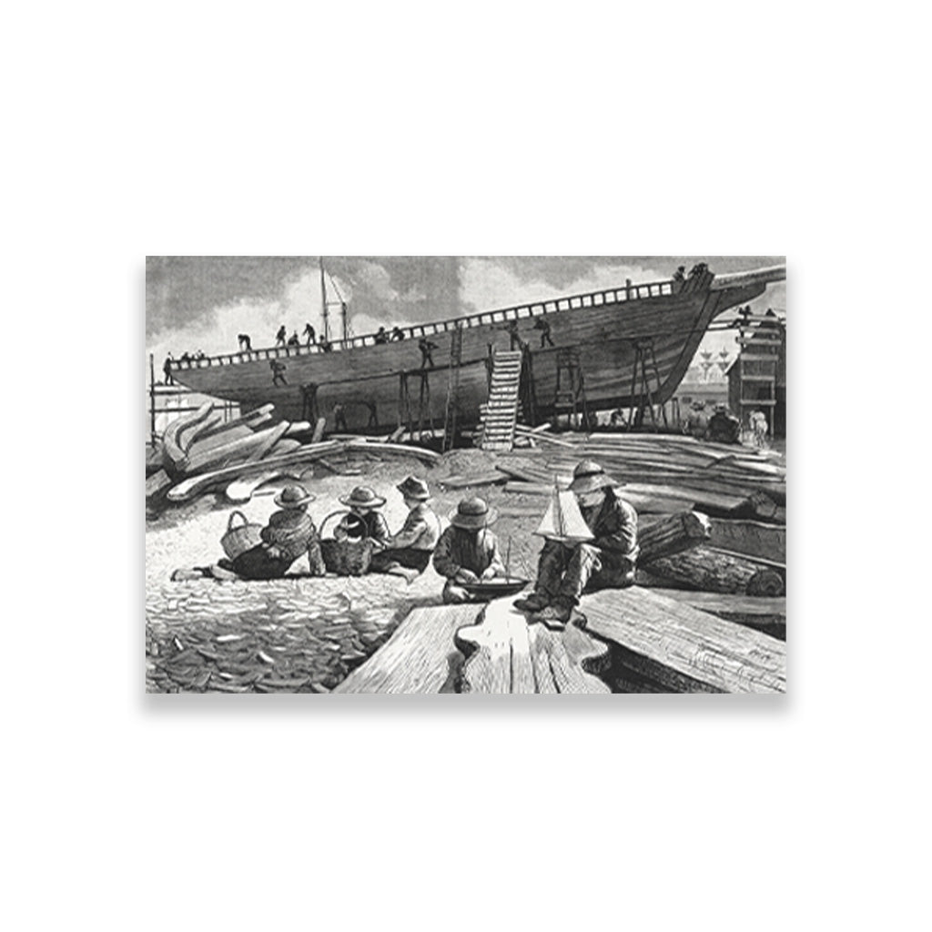 Ship-Building, Gloucester Harbor painting - Meri Deewar 3 : 2 Horizontal Premium Wall Art Canvas by MeriDeewar