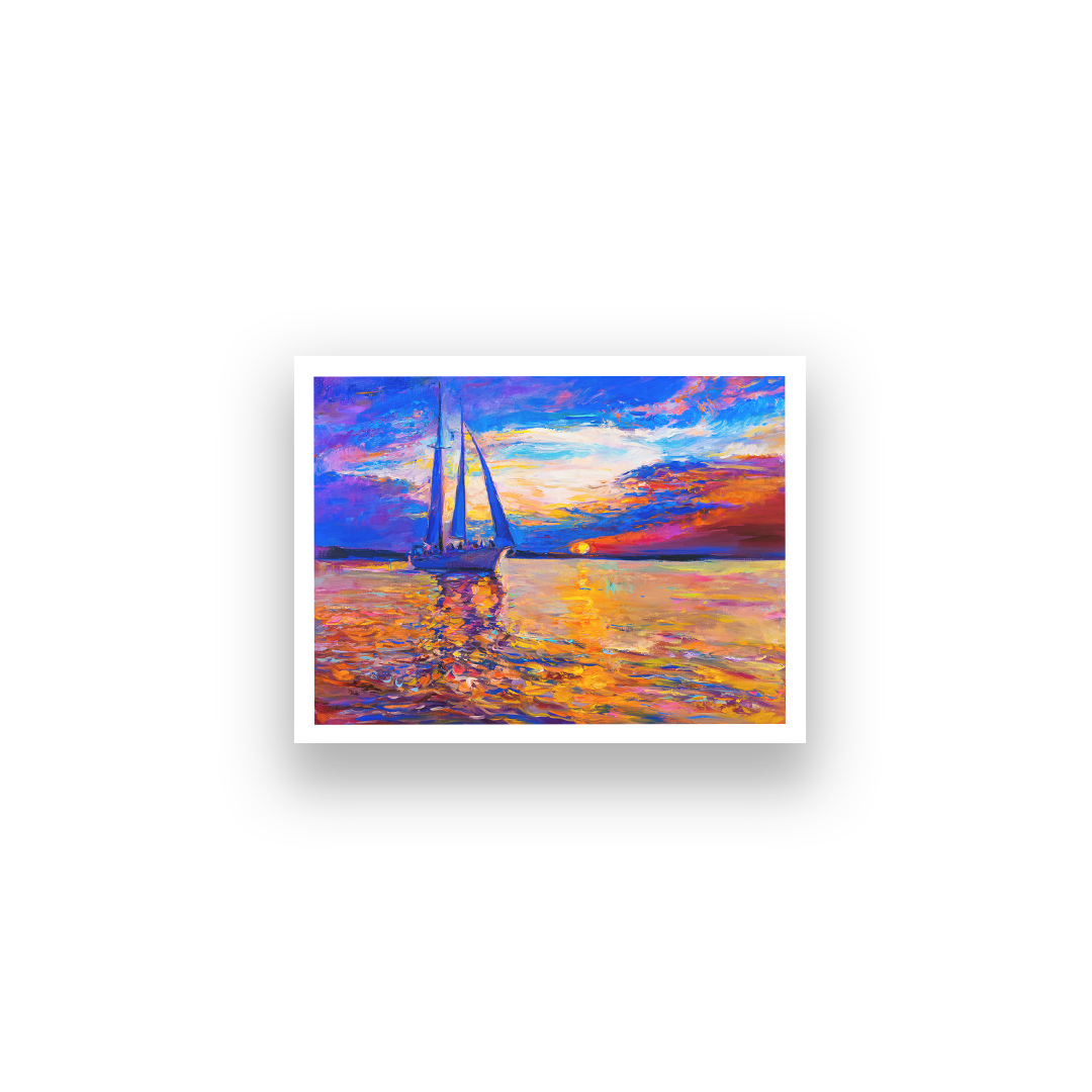 Ship During Sunset With Black Floating Wall Painting 4 : 3 Horizontal Premium Wall Art Canvas by MeriDeewar
