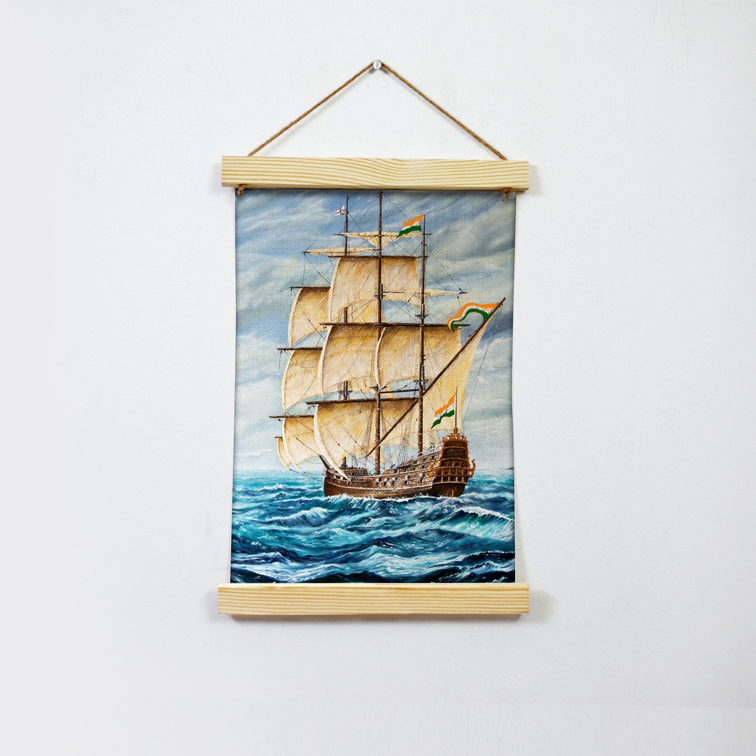 Ship Ocean Painting Hanging Canvas Painting - Meri Deewar Hanging Canvas Premium Wall Art Canvas by MeriDeewar