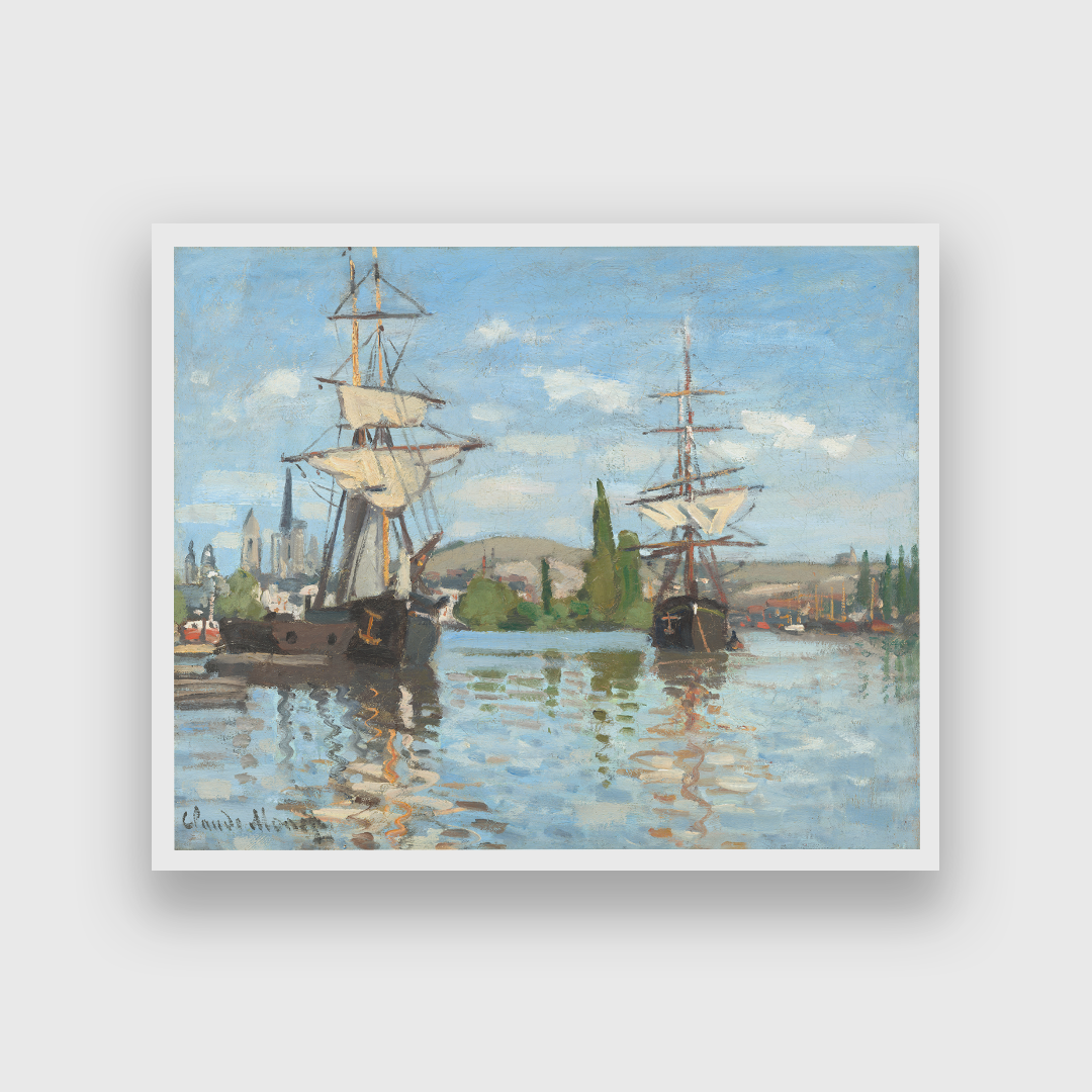 Ships Riding on The Seine at Rouen Painting 5 : 4 Horizontal Premium Wall Art Canvas by MeriDeewar