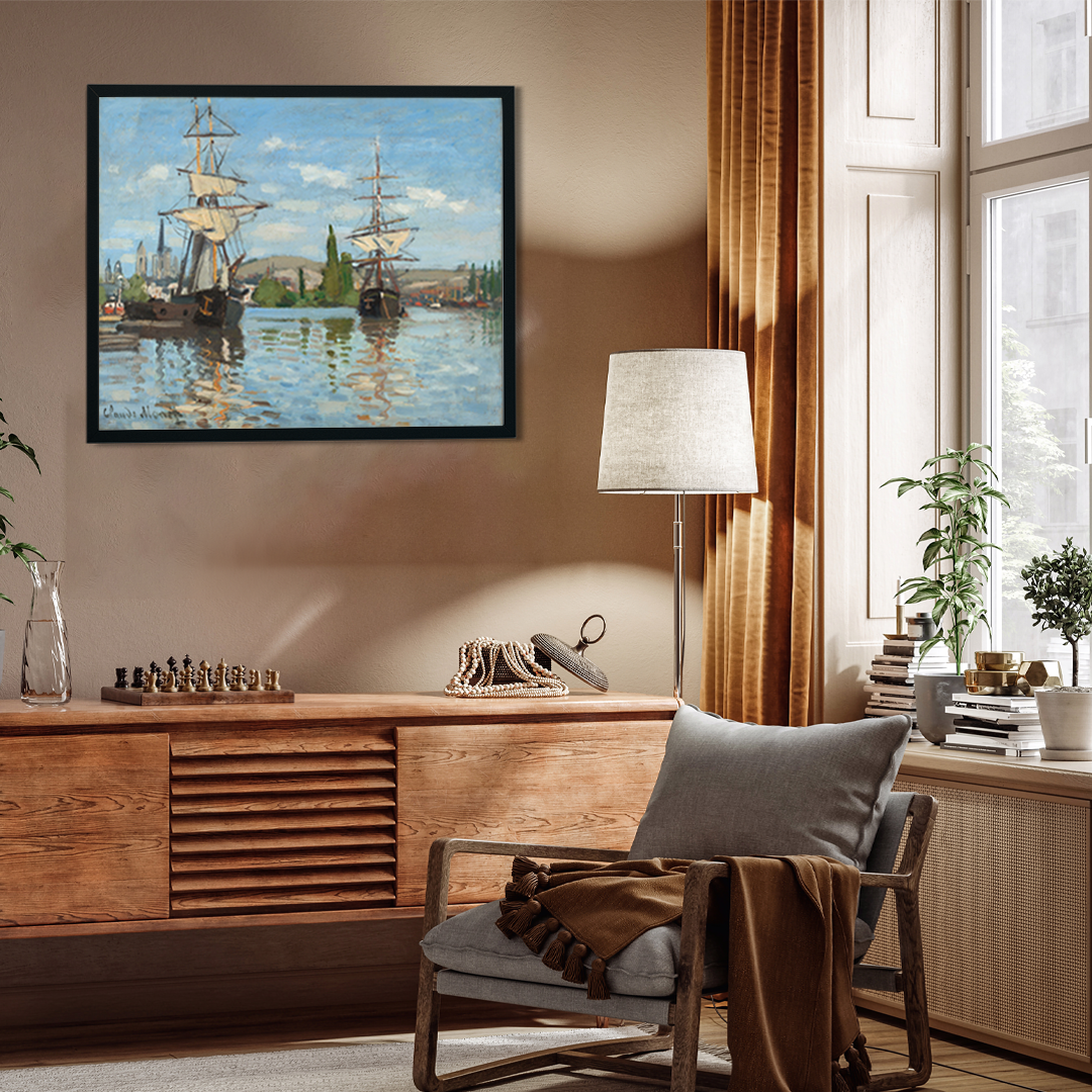 Ships Riding on The Seine at Rouen Painting 5 : 4 Horizontal Premium Wall Art Canvas by MeriDeewar