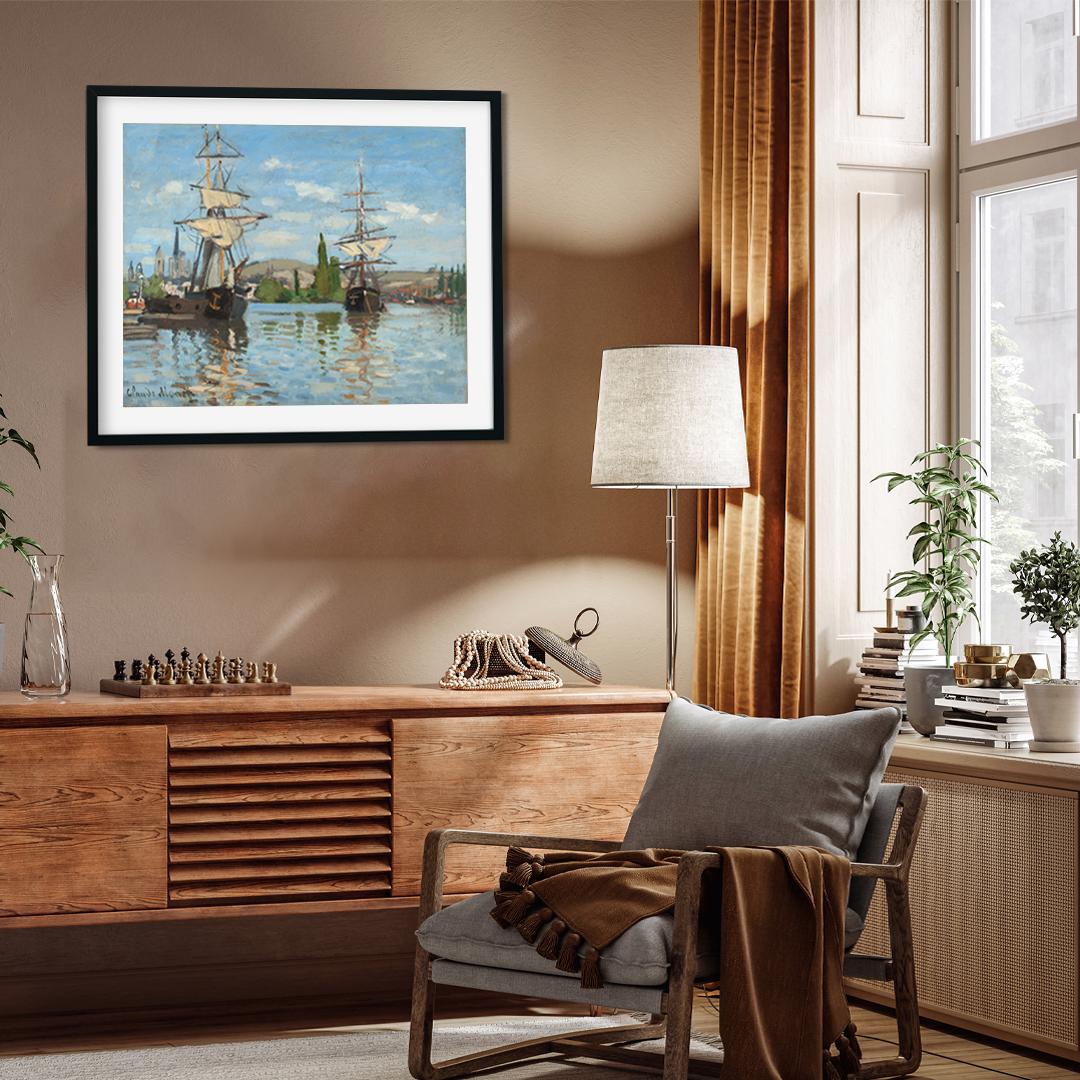 Ships Riding on The Seine at Rouen Painting 5 : 4 Horizontal Premium Wall Art Canvas by MeriDeewar