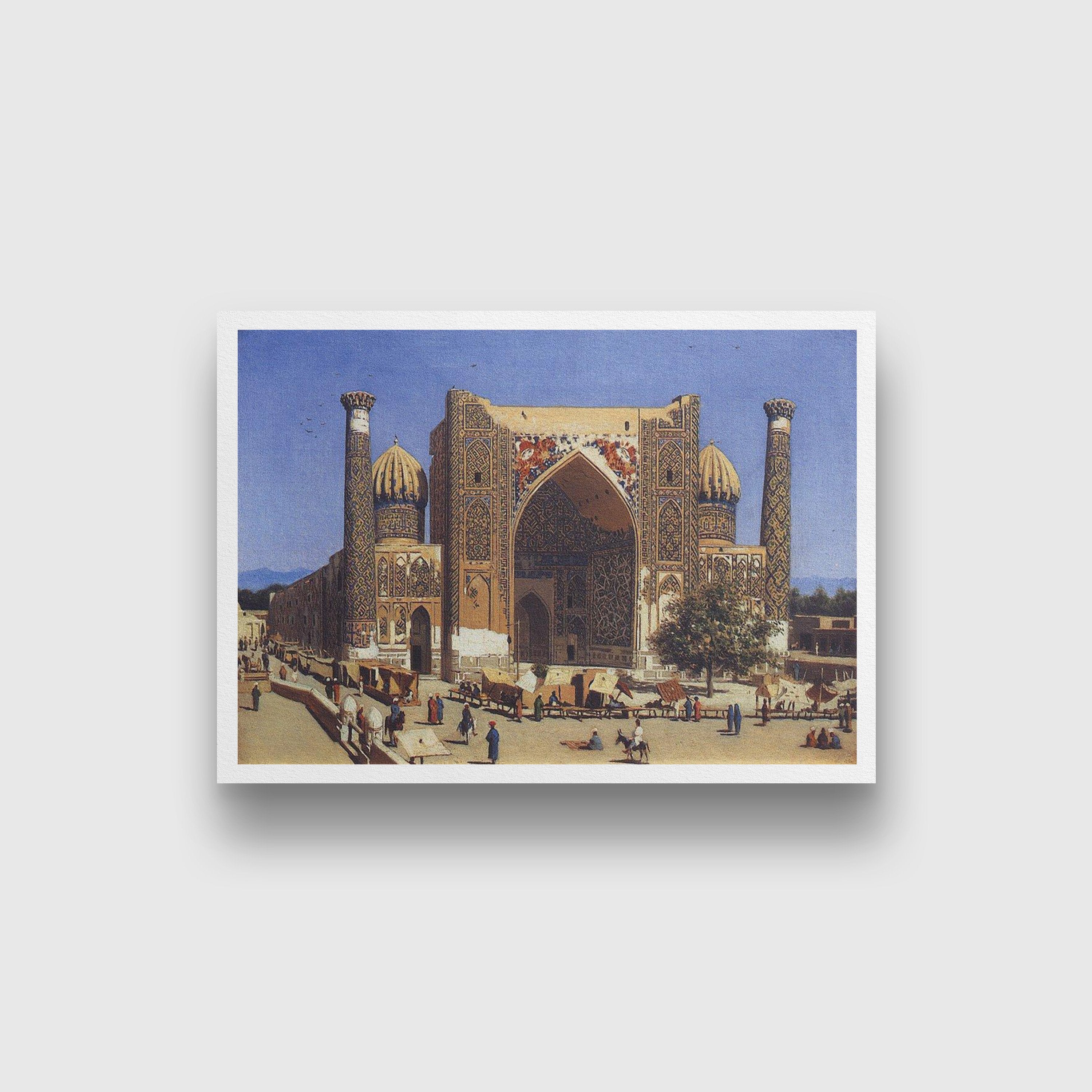 Shir dor madrasah in registan square in samarkand Painting - Meri Deewar 4 : 3 Horizontal Premium Wall Art Canvas by MeriDeewar