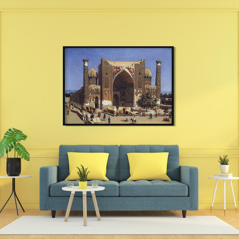Shir dor madrasah in registan square in samarkand Painting - Meri Deewar 4 : 3 Horizontal Premium Wall Art Canvas by MeriDeewar