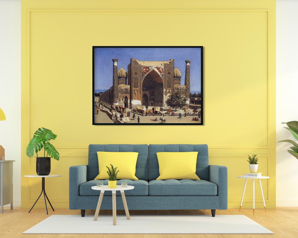 Shir dor madrasah in registan square in samarkand Painting - Meri Deewar 4 : 3 Horizontal Premium Wall Art Canvas by MeriDeewar