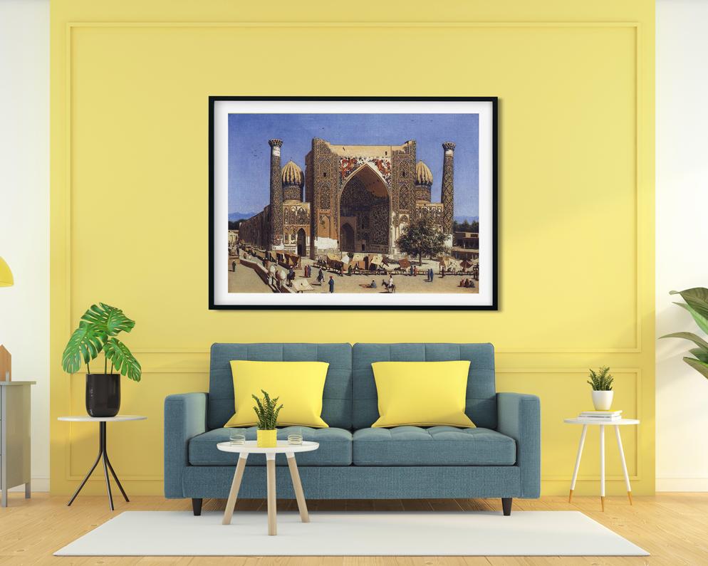 Shir dor madrasah in registan square in samarkand Painting - Meri Deewar 4 : 3 Horizontal Premium Wall Art Canvas by MeriDeewar