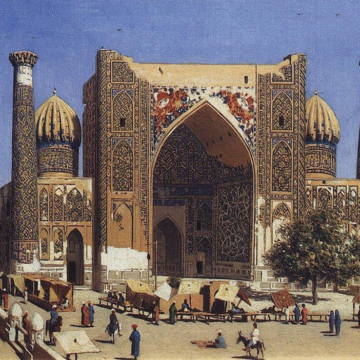 Shir dor madrasah in registan square in samarkand Painting - Meri Deewar 4 : 3 Horizontal Premium Wall Art Canvas by MeriDeewar