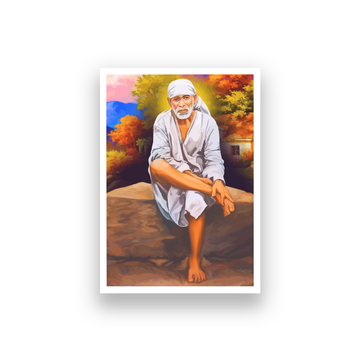 Shirdi Sai Baba Devotional Wall Painting 2 : 3 Vertical Premium Wall Art Canvas by MeriDeewar