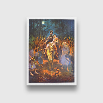 Shiva and Parvati in Procession (Shiv Parvati Vivah) Painting - Meri Deewar 3 : 4.2 Vertical Premium Wall Art Canvas by MeriDeewar