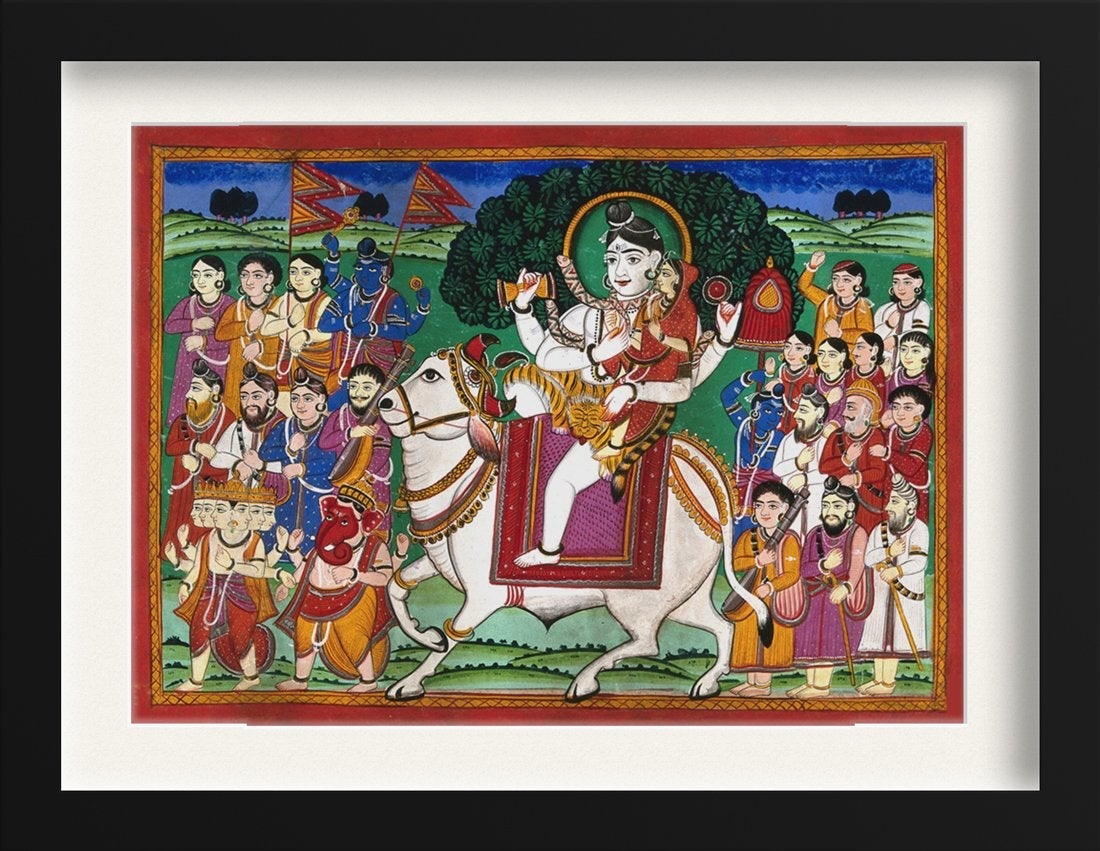 Shiva and Parvati mounted on Nandi bull Painting - Meri Deewar 4 : 3 Horizontal Premium Wall Art Canvas by MeriDeewar
