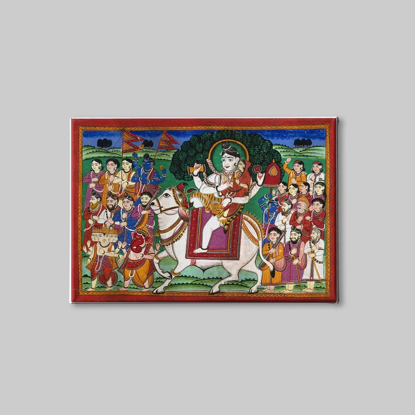 Shiva and Parvati mounted on Nandi bull Painting - Meri Deewar 4 : 3 Horizontal Premium Wall Art Canvas by MeriDeewar