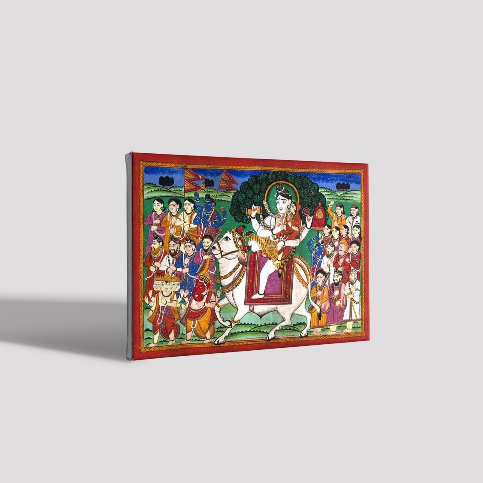 Shiva and Parvati mounted on Nandi bull Painting - Meri Deewar 4 : 3 Horizontal Premium Wall Art Canvas by MeriDeewar