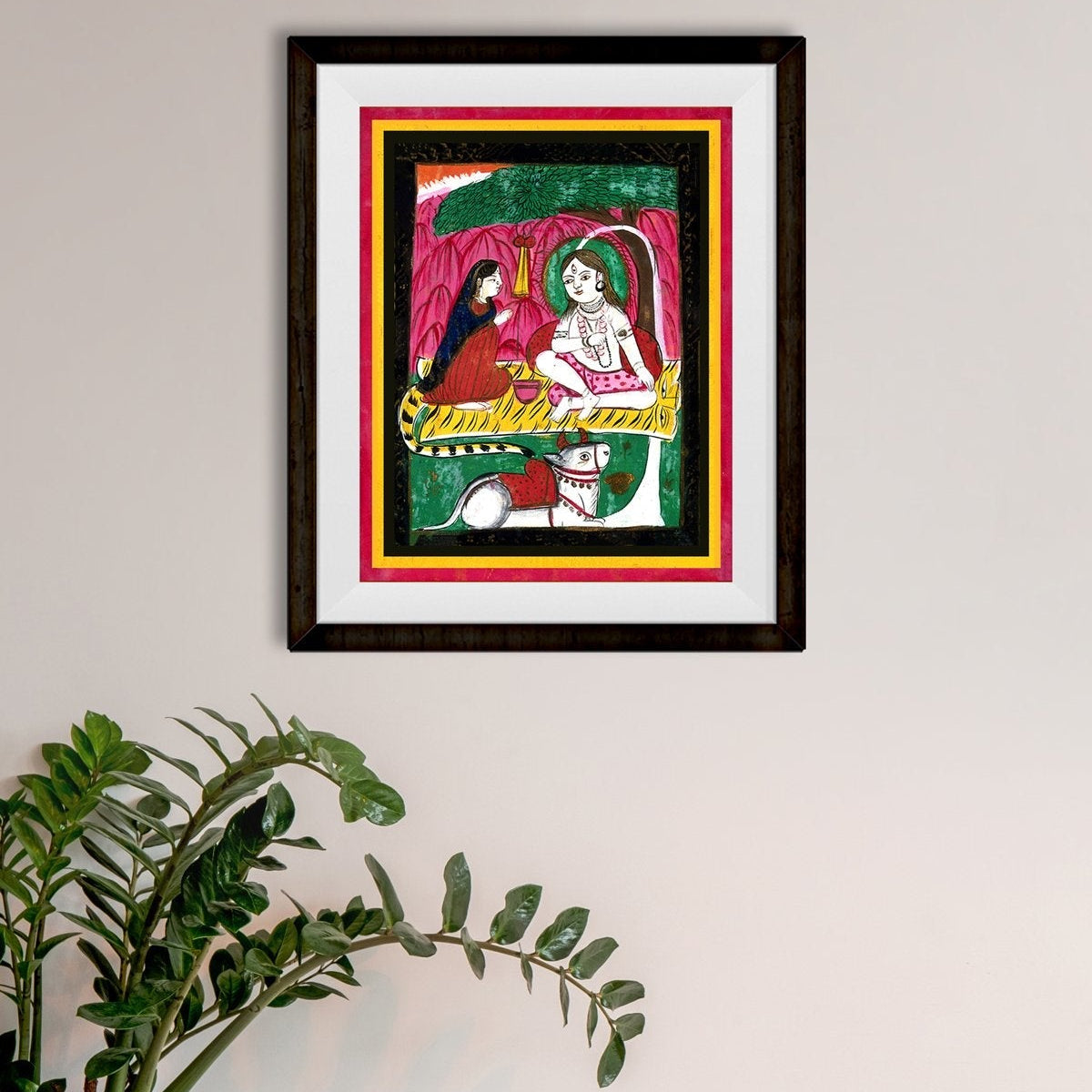 Shiva and Parvati seated with Nandi bull Painting - Meri Deewar 3 : 4 Vertical Premium Wall Art Canvas by MeriDeewar