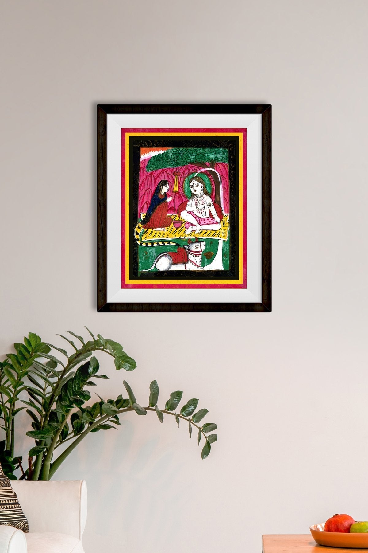 Shiva and Parvati seated with Nandi bull Painting - Meri Deewar 3 : 4 Vertical Premium Wall Art Canvas by MeriDeewar