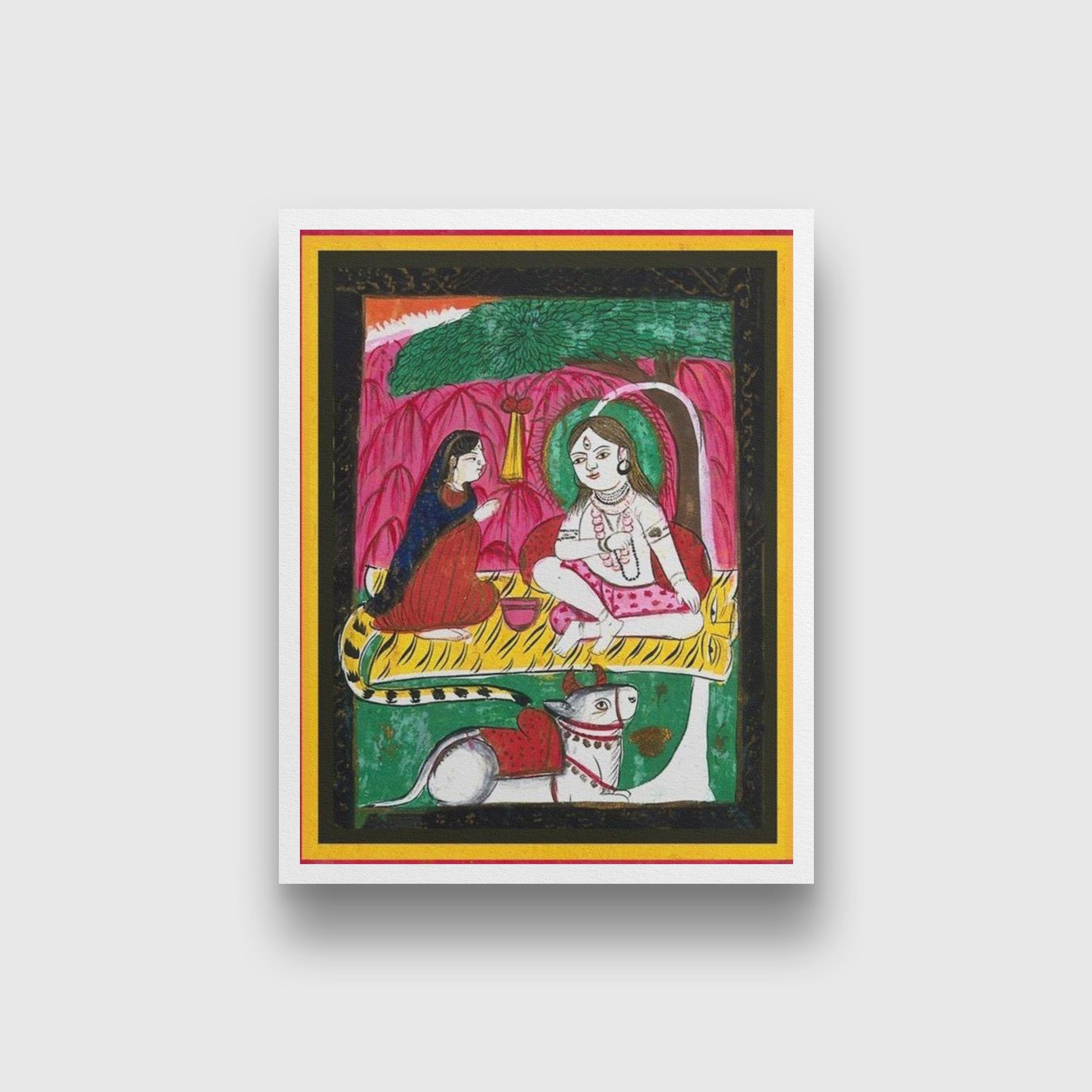 Shiva and Parvati seated with Nandi bull Painting - Meri Deewar 3 : 4 Vertical Premium Wall Art Canvas by MeriDeewar