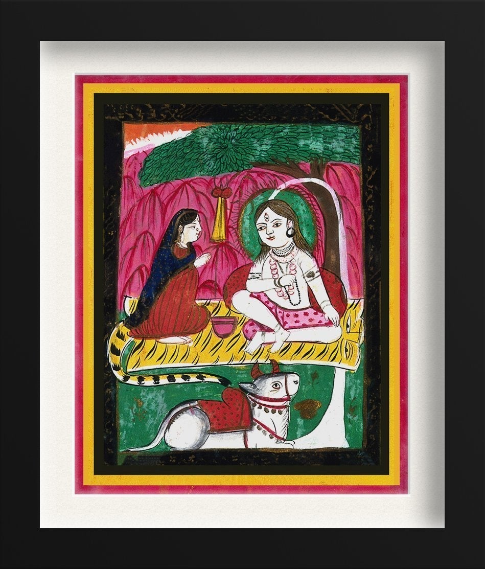 Shiva and Parvati seated with Nandi bull Painting - Meri Deewar 3 : 4 Vertical Premium Wall Art Canvas by MeriDeewar