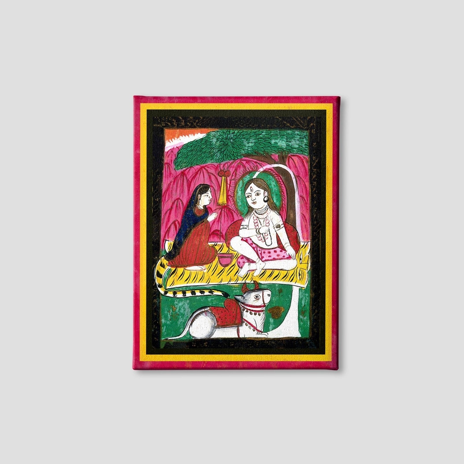 Shiva and Parvati seated with Nandi bull Painting - Meri Deewar 3 : 4 Vertical Premium Wall Art Canvas by MeriDeewar