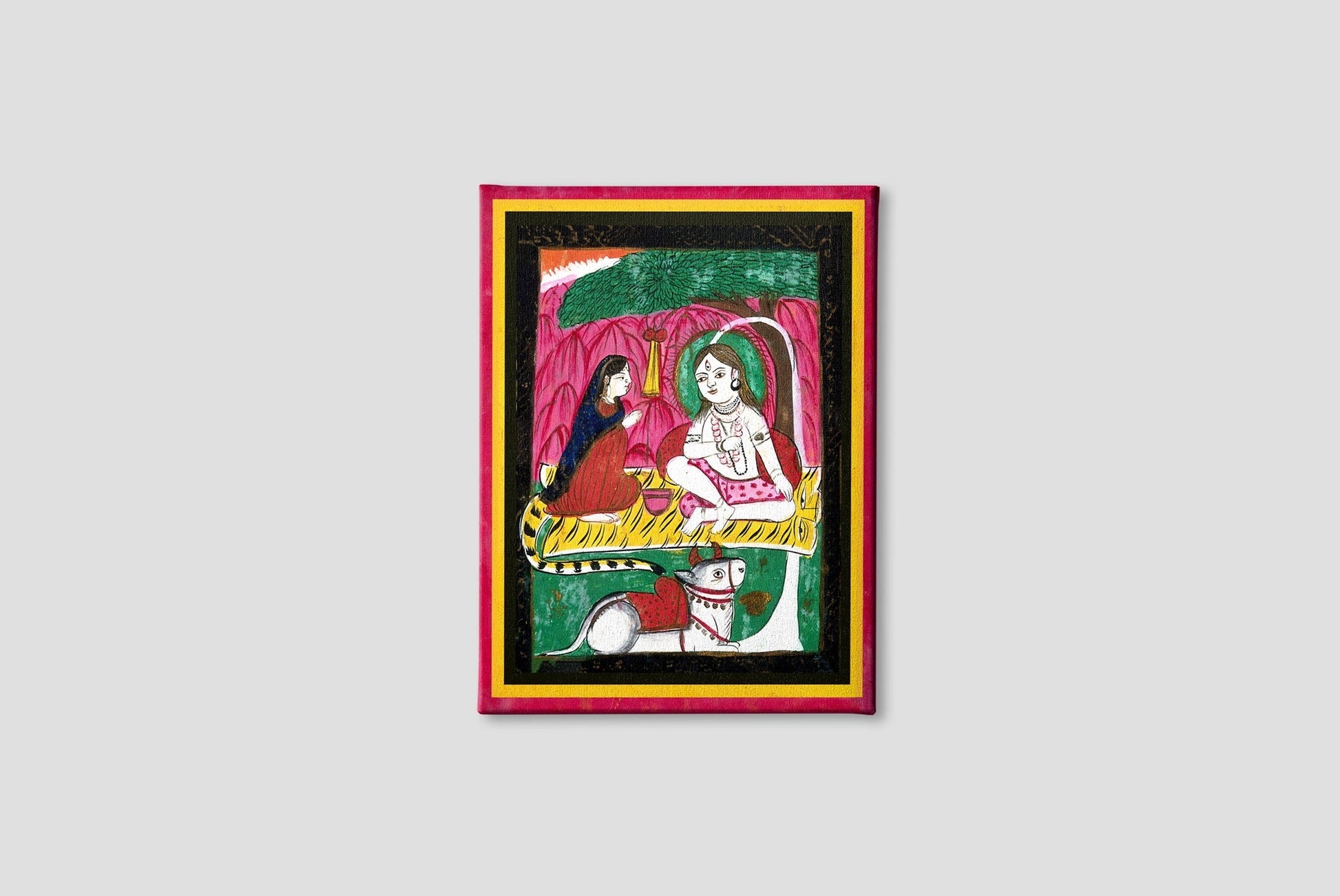 Shiva and Parvati seated with Nandi bull Painting - Meri Deewar 3 : 4 Vertical Premium Wall Art Canvas by MeriDeewar