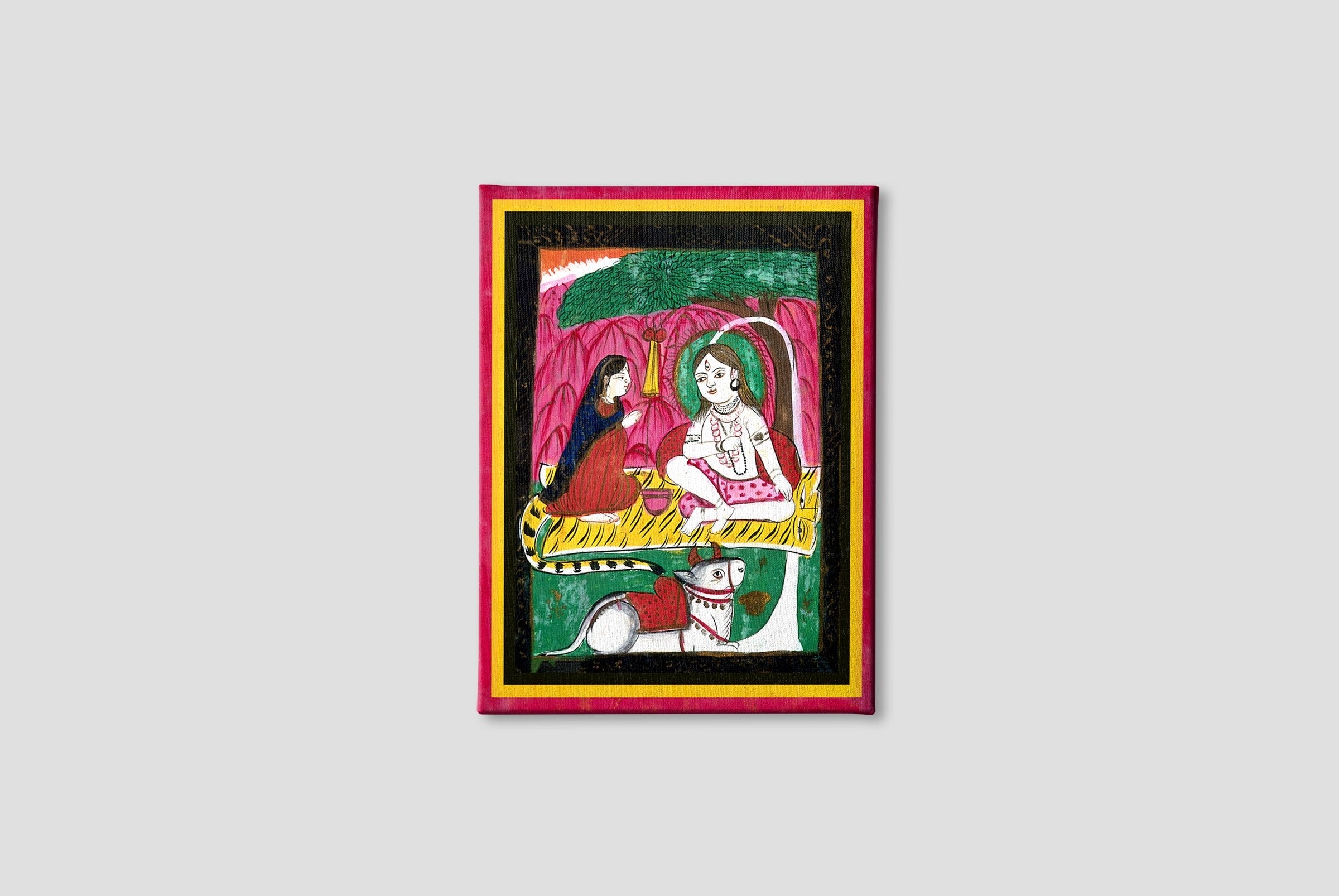 Shiva and Parvati seated with Nandi bull Painting - Meri Deewar 3 : 4 Vertical Premium Wall Art Canvas by MeriDeewar